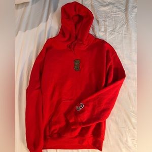 Gildan Heavy Blend Red Hoodie With Bear Patch